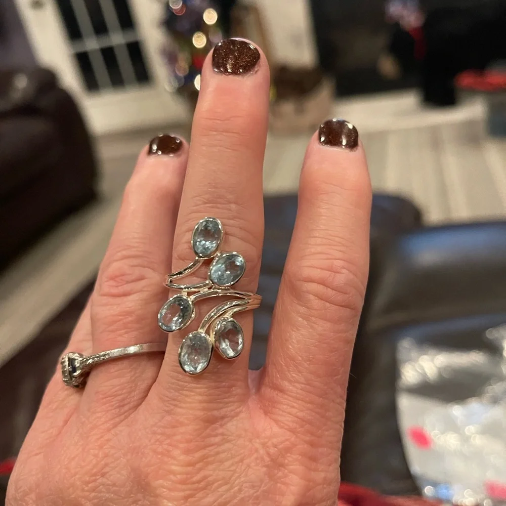 Stunning Genuine Blue Topaz Ring - Picture 3 of 5